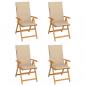 Preview: ARDEBO.de - Gartenstühle 4 Stk. mit Beigen Kissen Massivholz Teak