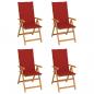 Preview: ARDEBO.de - Gartenstühle 4 Stk. mit Roten Kissen Massivholz Teak