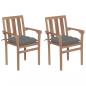 Preview: ARDEBO.de - Gartenstühle 2 Stk. mit Grauen Kissen Massivholz Teak 