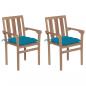 Preview: ARDEBO.de - Gartenstühle 2 Stk. mit Hellblauen Kissen Massivholz Teak