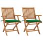 Preview: ARDEBO.de - Gartenstühle 2 Stk. mit Grünen Kissen Teak Massivholz