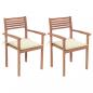 Preview: ARDEBO.de - Gartenstühle 2 Stk. mit Cremeweißen Kissen Massivholz Teak