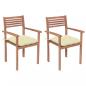 Preview: ARDEBO.de - Gartenstühle 2 Stk. mit Cremeweißen Kissen Massivholz Teak