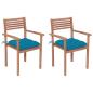 Preview: ARDEBO.de - Gartenstühle 2 Stk. mit Hellblauen Kissen Massivholz Teak