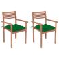 Preview: ARDEBO.de - Gartenstühle 2 Stk. mit Grünen Kissen Massivholz Teak