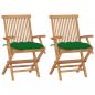 Preview: ARDEBO.de - Gartenstühle mit Grünen Kissen 2 Stk. Massivholz Teak
