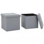 Preview: Hocker mit Stauraum 2 Stk. Hellgrau Leinenoptik