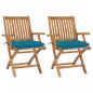Preview: ARDEBO.de - Gartenstühle 2 Stk. mit Hellblauen Kissen Massivholz Teak
