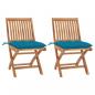 Preview: ARDEBO.de - Gartenstühle 2 Stk. mit Hellblauen Kissen Massivholz Teak
