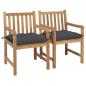 Preview: Gartenstühle 2 Stk. mit Anthrazit Kissen Massivholz Teak