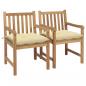 Preview: ARDEBO.de - Gartenstühle 2 Stk. mit Cremeweißen Kissen Massivholz Teak