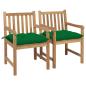Preview: Gartenstühle 2 Stk. mit Grünen Kissen Massivholz Teak
