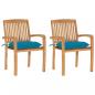 Preview: ARDEBO.de - Gartenstühle 2 Stk. mit Hellblauen Kissen Massivholz Teak