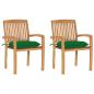 Preview: ARDEBO.de - Gartenstühle 2 Stk. mit Grünen Kissen Massivholz Teak
