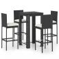 Preview: 5-tlg. Gartenbar-Set mit Kissen Poly Rattan Schwarz