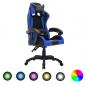 Preview: ARDEBO.de - Gaming-Stuhl mit RGB LED-Leuchten Blau und Schwarz Kunstleder