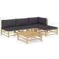 Preview: 5-tlg. Garten-Lounge-Set mit Dunkelgrauen Kissen Bambus