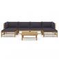 Preview: 7-tlg. Garten-Lounge-Set mit Dunkelgrauen Kissen Bambus