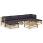 Preview: 7-tlg. Garten-Lounge-Set mit Dunkelgrauen Kissen Bambus