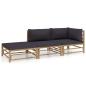 Preview: 3-tlg. Garten-Lounge-Set mit Dunkelgrauen Kissen Bambus