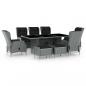 Preview: ARDEBO.de - 9-tlg. Garten-Essgruppe mit Auflagen Poly Rattan Hellgrau