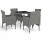 Preview: ARDEBO.de - 5-tlg. Garten-Essgruppe Grau Poly Rattan und Glas