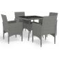 Preview: 5-tlg. Garten-Essgruppe Grau Poly Rattan und Glas