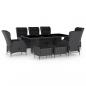 Preview: ARDEBO.de - 9-tlg. Garten-Essgruppe mit Auflagen Poly Rattan Dunkelgrau