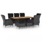 Preview: ARDEBO.de - 9-tlg. Garten-Essgruppe mit Auflagen Poly Rattan Dunkelgrau