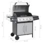 Preview: Gasgrill 4+1 Flammen Schwarz und Silbern Stahl & Edelstahl 