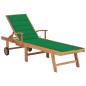 Preview: Sonnenliege mit Auflage Grün Massivholz Teak