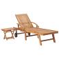 Preview: Sonnenliege mit Tisch und Auflage Massivholz Teak