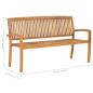 Preview: Stapelbare Gartenbank mit Auflage 159 cm Massivholz Teak