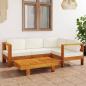 Preview: 5-tlg. Garten-Lounge-Set mit Creme Auflagen Massivholz Akazie
