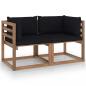 Preview: ARDEBO.de - Garten-Palettensofa 2-Sitzer mit Kissen in Schwarz Kiefernholz