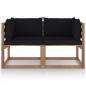 Preview: Garten-Palettensofa 2-Sitzer mit Kissen in Schwarz Kiefernholz