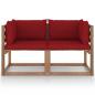 Preview: Garten-Palettensofa 2-Sitzer mit Kissen in Weinrot Kiefernholz