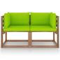 Preview: Garten-Palettensofa 2-Sitzer mit Kissen in Hellgrün Kiefernholz