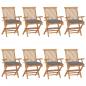 Preview: ARDEBO.de - Gartenstühle mit Grauen Kissen 8 Stk. Massivholz Teak