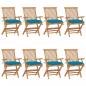 Preview: ARDEBO.de - Gartenstühle mit Hellblauen Kissen 8 Stk. Massivholz Teak
