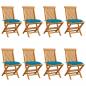 Preview: ARDEBO.de - Gartenstühle mit Hellblauen Kissen 8 Stk. Massivholz Teak