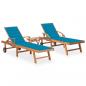 Preview: ARDEBO.de - Sonnenliegen 2 Stk. mit Tisch und Auflagen Massivholz Teak