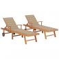 Preview: ARDEBO.de - Sonnenliegen 2 Stk. mit Auflagen Beige Massivholz Teak