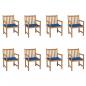 Preview: ARDEBO.de - Gartenstühle 8 Stk. mit Königsblauen Kissen Teak Massivholz