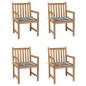 Preview: ARDEBO.de - Gartenstühle 4 Stk. Graue Karomuster-Kissen Massivholz Teak