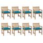 Preview: ARDEBO.de - Gartenstühle 8 Stk. mit Hellblauen Kissen Massivholz Teak