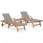 Preview: ARDEBO.de - Sonnenliegen 2 Stk. mit Tisch und Auflagen Massivholz Teak
