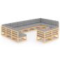 Preview: 12-tlg. Garten-Lounge-Set mit Kissen Massivholz Kiefer