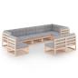 Preview: 9-tlg. Garten-Lounge-Set mit Kissen Massivholz Kiefer