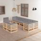 Preview: ARDEBO.de - 9-tlg. Garten-Lounge-Set mit Kissen Massivholz Kiefer